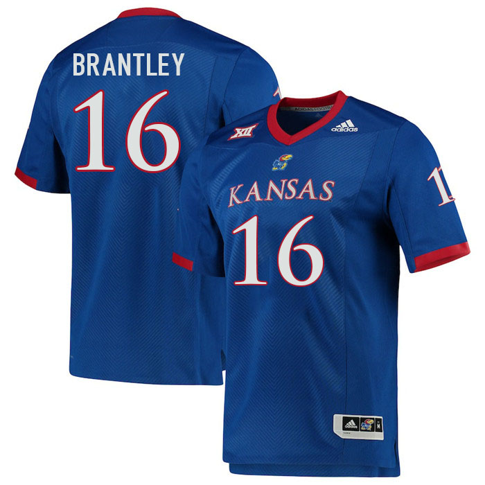 Men #16 Logan Brantley Kansas Jayhawks College Football Jerseys Stitched Sale-Royal - Click Image to Close